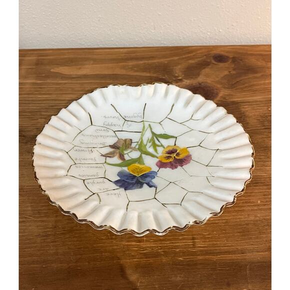 Antique Hand Painted Pansy Plate “Here Are Purple Pansies” Verse Victorian Motto - Picture 7 of 7